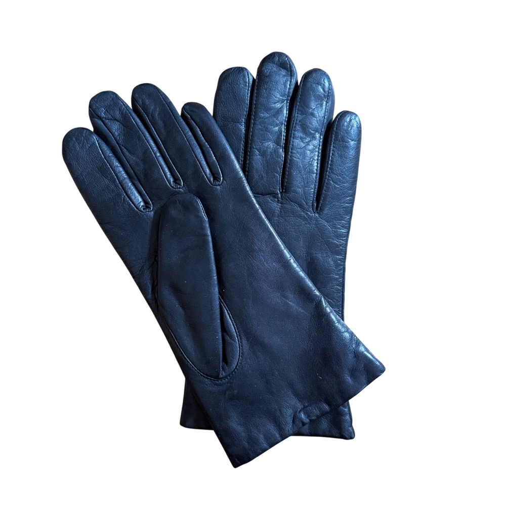 Womens Black Genuine Leather Insulated Winter Gloves Lined Solid Minimalist‎